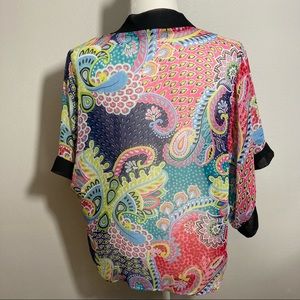 Kimono Jacket Bright Paisley w/Black Trim